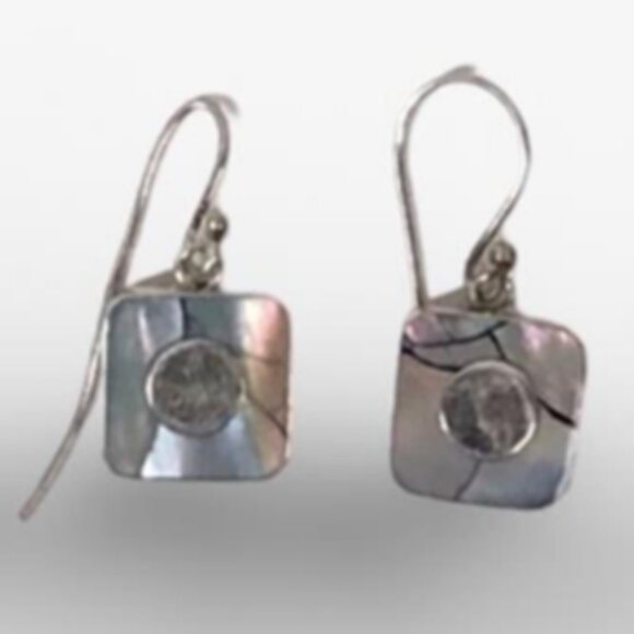 Sandy Baker Abalone and 925 Sterling Silver Earrings | Contemporary | Vintage - Picture 3 of 5